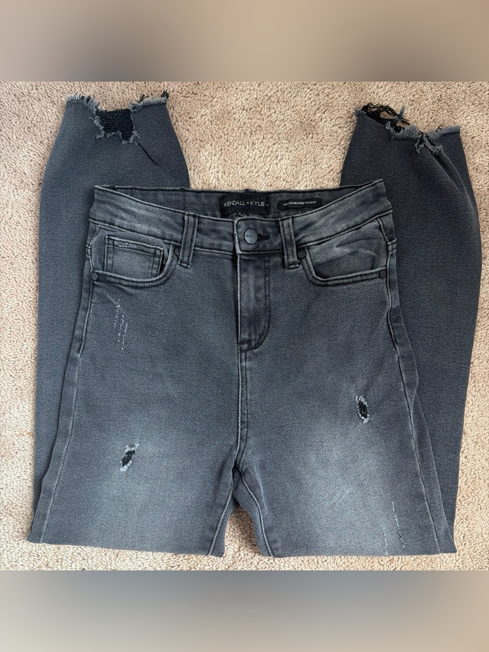 Kendall & Kylie Slim Distressed Charcoal Gray Skinny Jeans